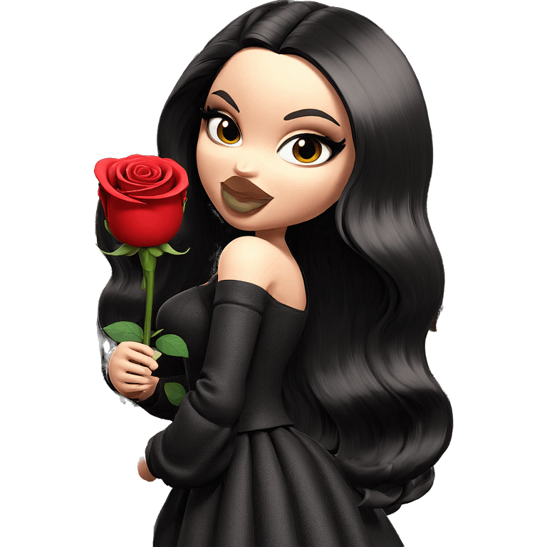 girl in black dress holding rose emoji