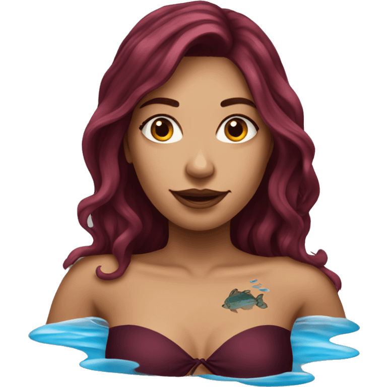 Beautiful tattooed  burgundy long haired woman swimming in a pool emoji