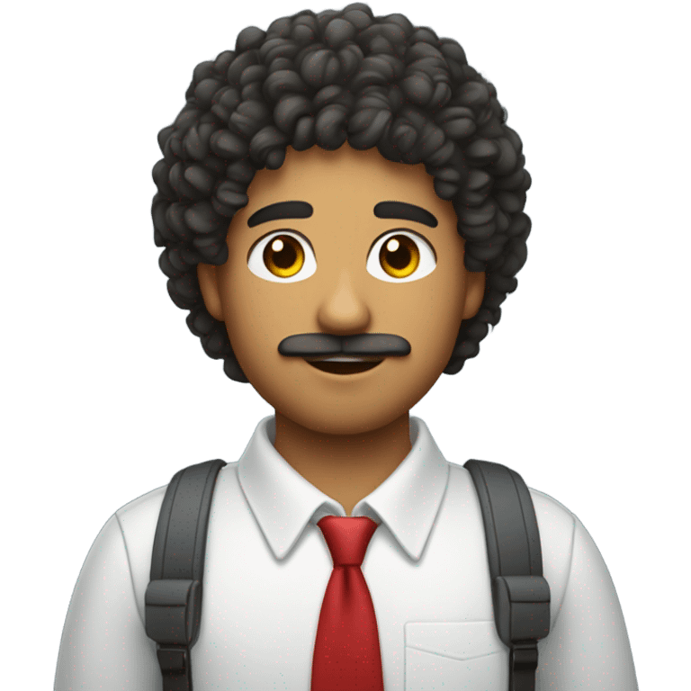 young  Mexican school IT technician with apple laptop and with curly hair and mustache and beard 
 emoji