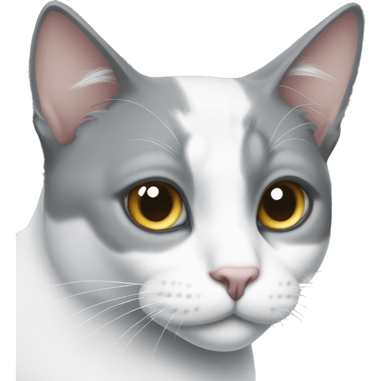 Grey and white cat with only left eye emoji