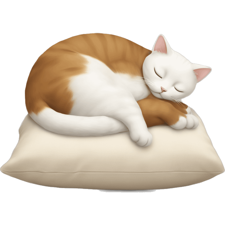 White cat sleeping on brown pillow emoji