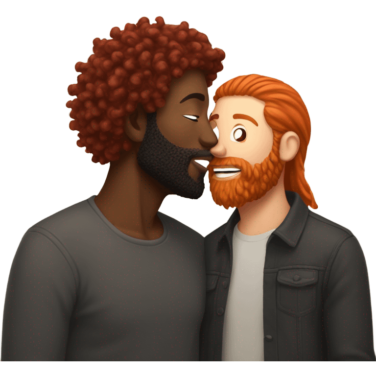 Man with red hair kisses black man with beard and short dread locks emoji