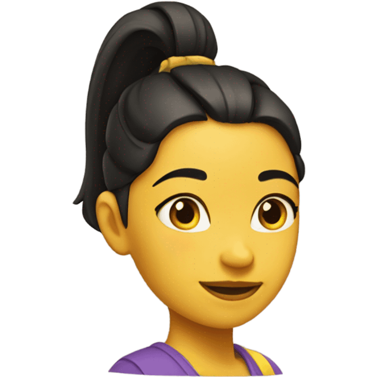 Yellow girl with black circle on her cheek and ponytail hairstyle  emoji