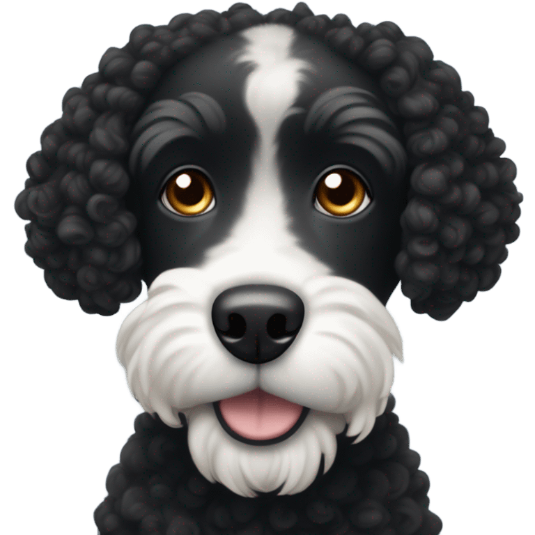 Black curl face dog with white snout and big white eyebrows  emoji