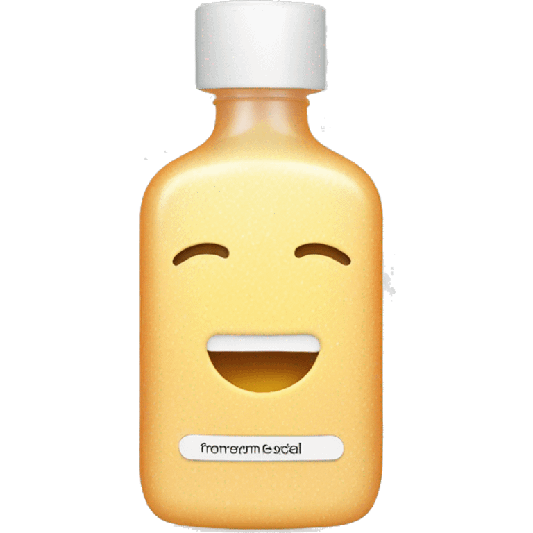 liquid facial exfoliating bottle with label emoji