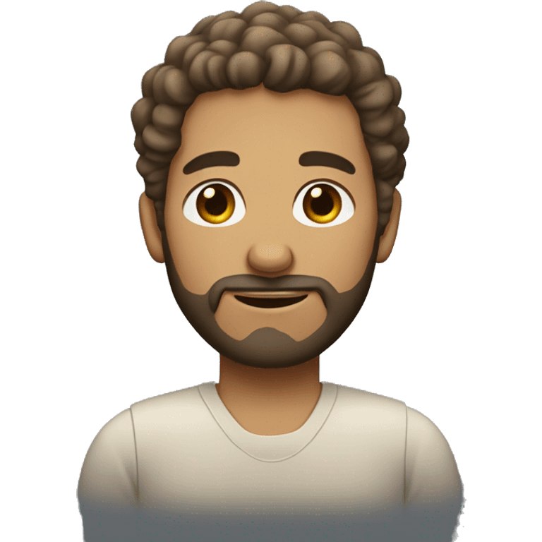 tan man with short curly hair blue eyes 
 and a beard emoji