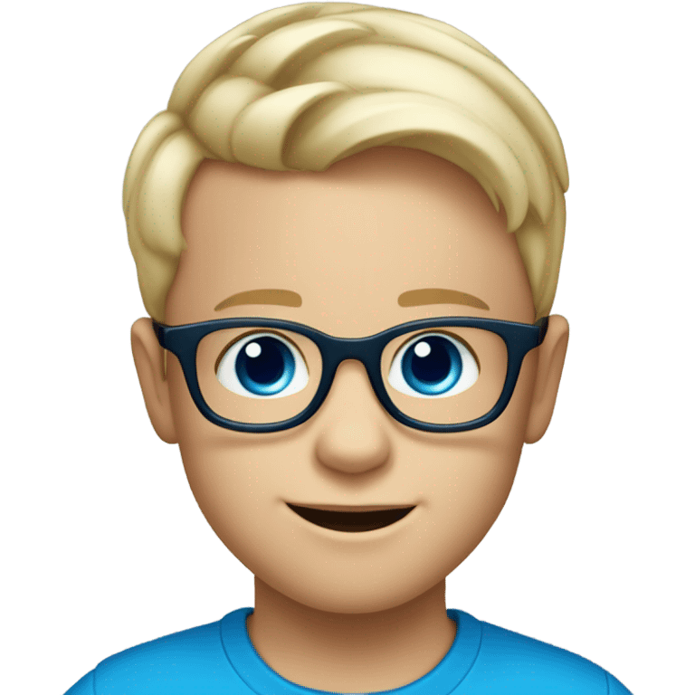 smiling 5 year old white boy with big blue eyes and glasses blonde straight short hair emoji