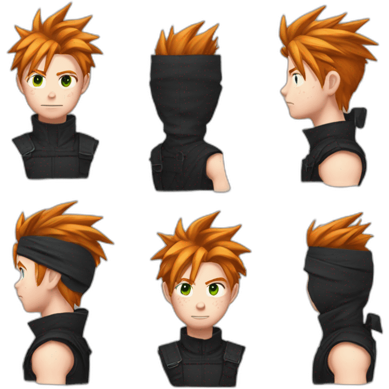 Ginger hair and freckles. Cloud strife. Black ninja clothes emoji