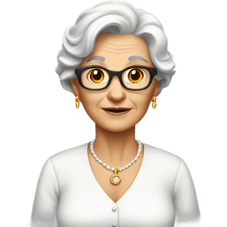 Older lady in white shirt look and earrings emoji