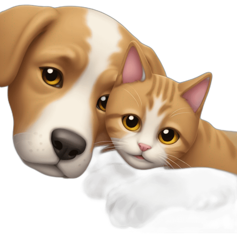 A cat and a dog cuddling emoji