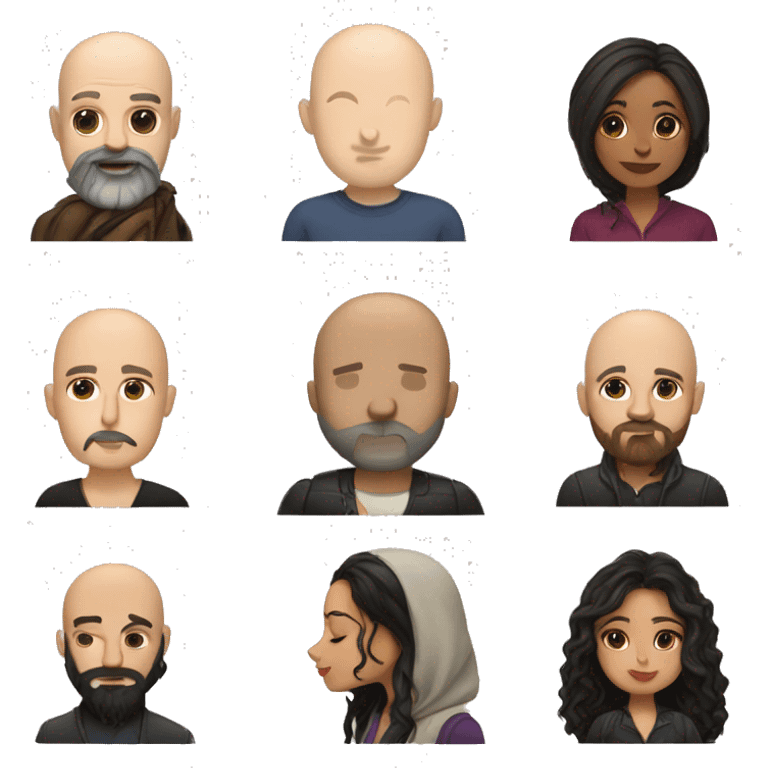 White bald man with dark beard kissing short Mexican woman with long dark wavy hair emoji