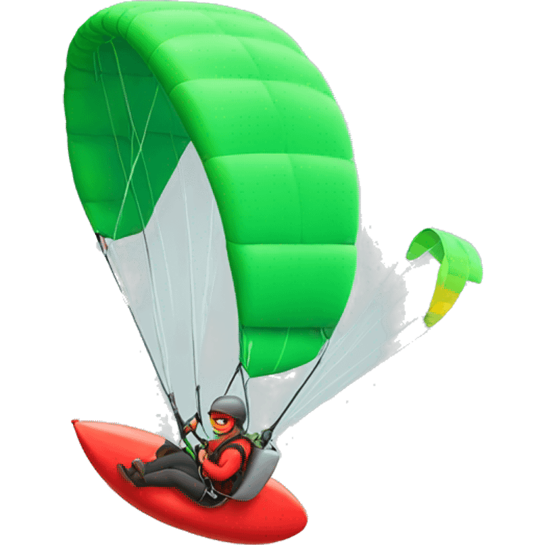 paragliding with a red glider and green tips emoji