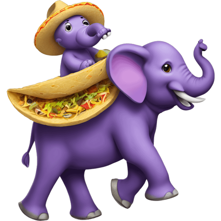 A purple elephant riding a taco emoji