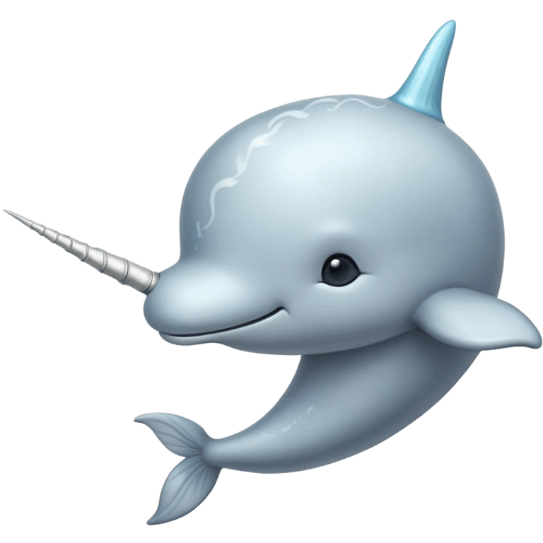 Cinematic Noble Narwhal Portrait Emoji, Poised and majestic, with a robust, streamlined body draped in mottled, silvery-gray skin, featuring a long, spiraled, ivory tusk and deep, thoughtful eyes that exude ancient oceanic wisdom, Simplified yet sharp and sophisticated features, highly detailed, glowing with a soft, ethereal arctic glow, high shine, intelligent and enigmatic, stylized with an air of mythical marine grandeur, focused and graceful, soft glowing outline, capturing the essence of a watchful and confident sea unicorn that appears ready to glide out of the screen with timeless authority! emoji