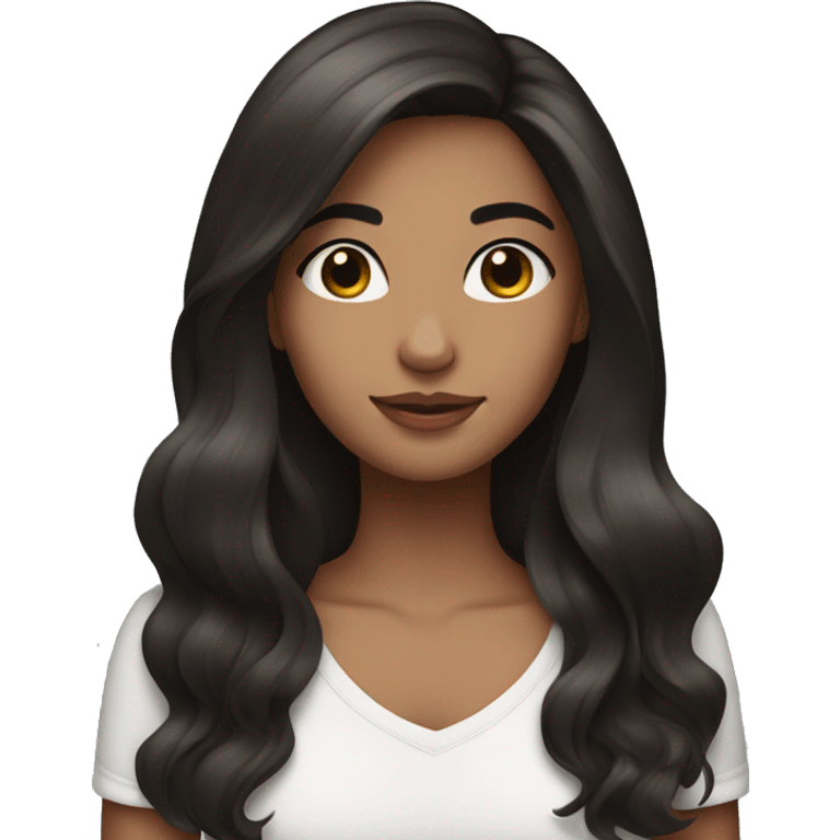 girl with long dark brown hair styled with a dyson emoji