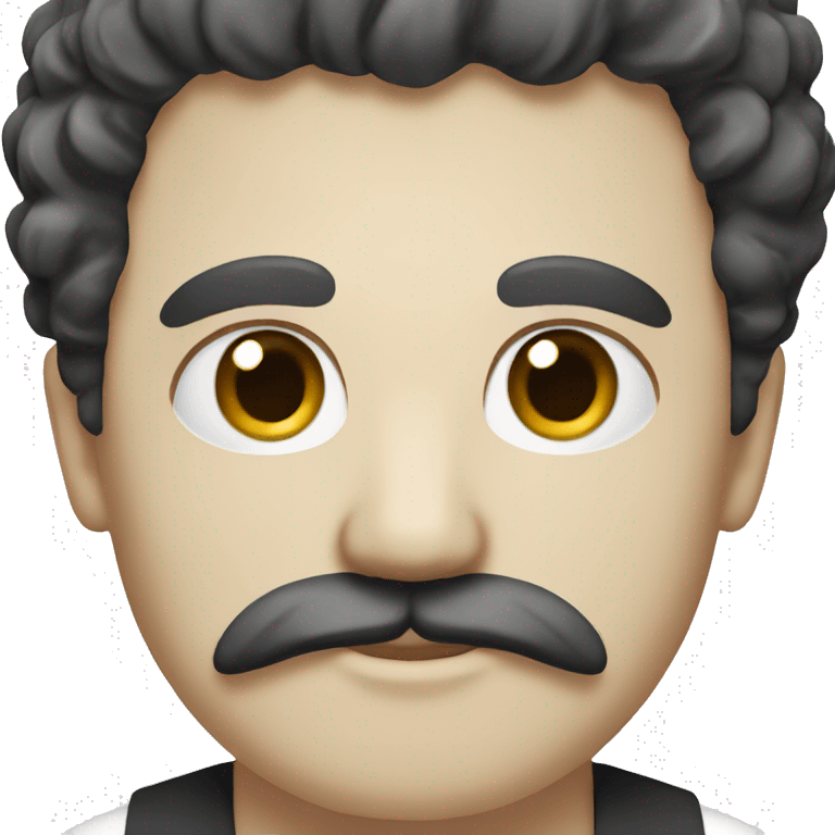 A white persian man with an oval face and black curly hair and a Mustache  emoji