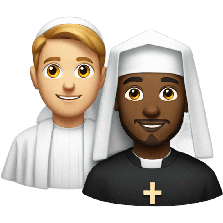 a young caucasian priest with a reddish beard and an african american nun side by side emoji