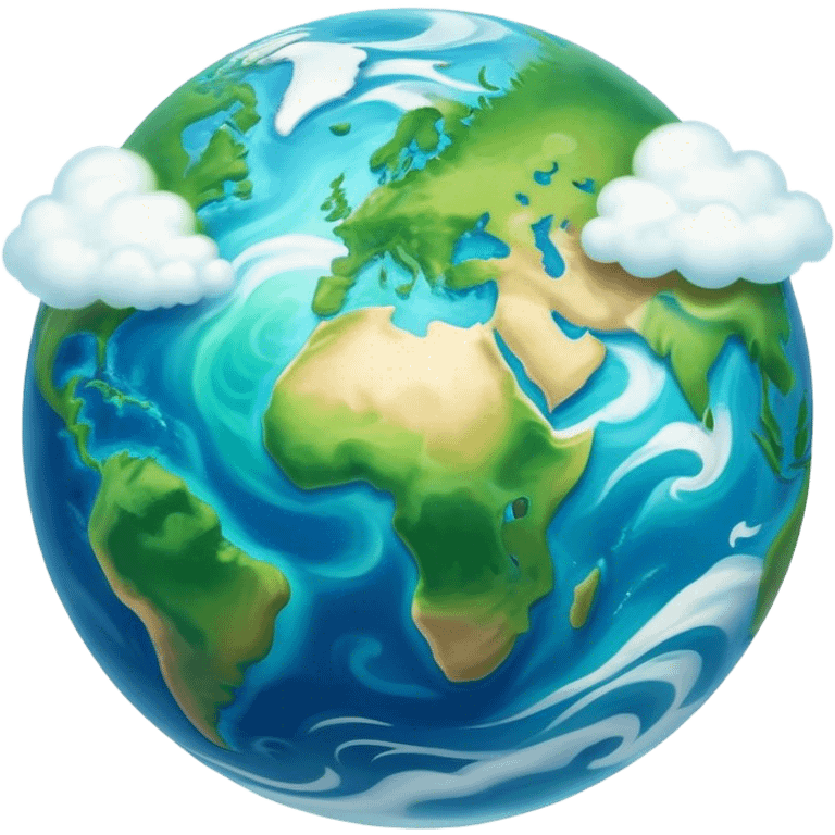 Cinematic Realistic Earth Emoji, depicted with vibrant blue oceans, swirling white clouds, and lush green continents rendered in exquisite detail, high shine, and a soft radiant glow that captures the dynamic, life-sustaining beauty of our home planet. emoji