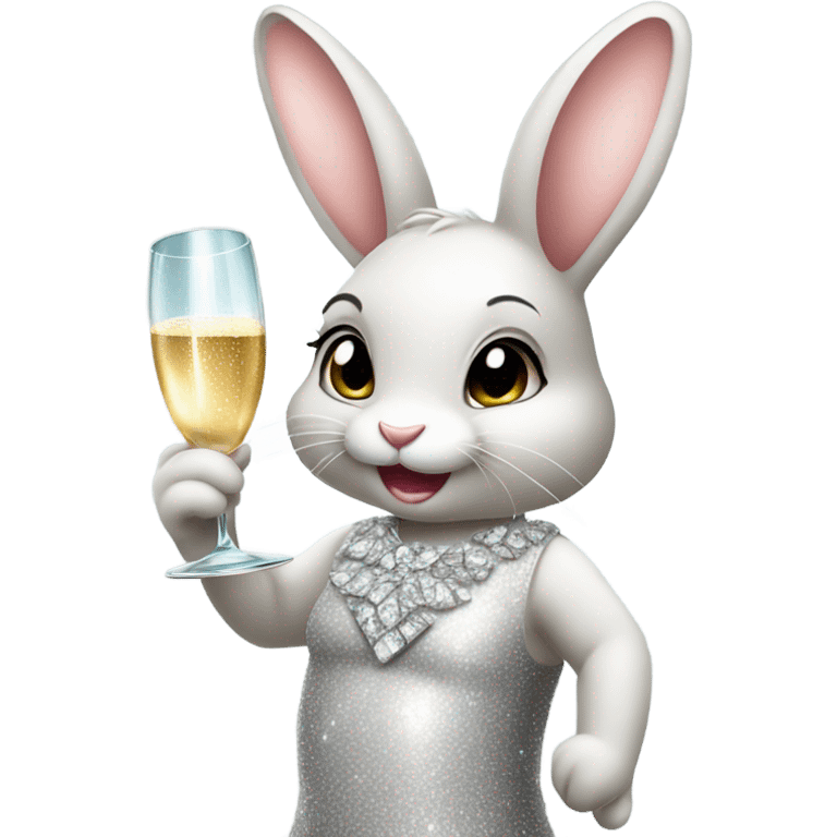 mischievous bunny wearing a diamond dress drinking champagne  emoji