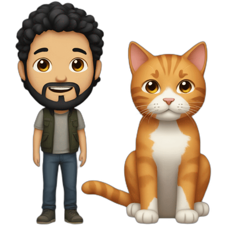 Boy with black hair and beard and ginger cat emoji