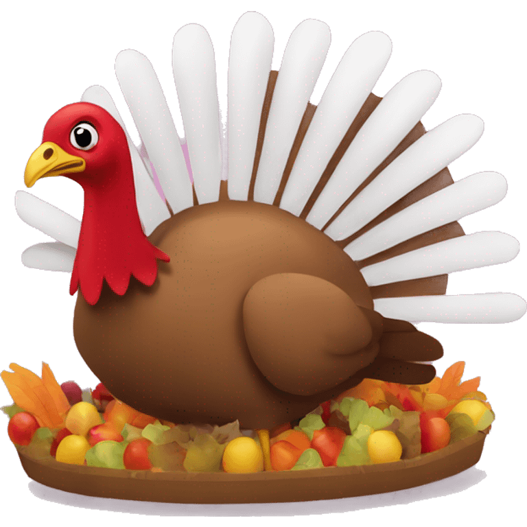 A parade float in the shape of a turkey emoji