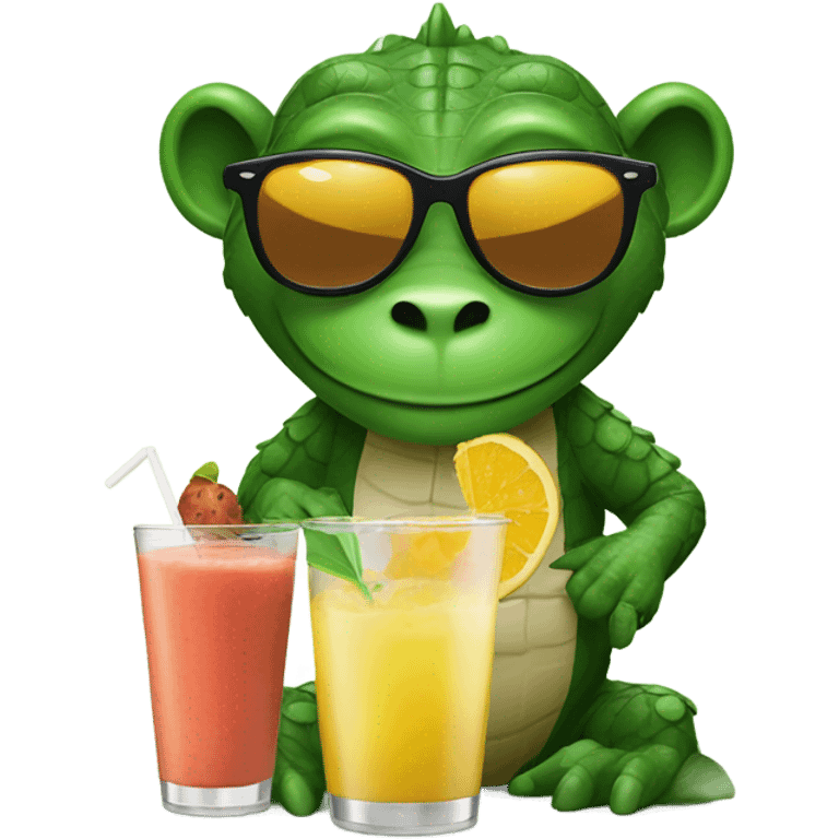 Alligator wearing sunglasses and a monkey making a smoothie emoji