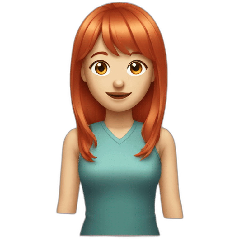 red haired girl with bangs and wink emoji