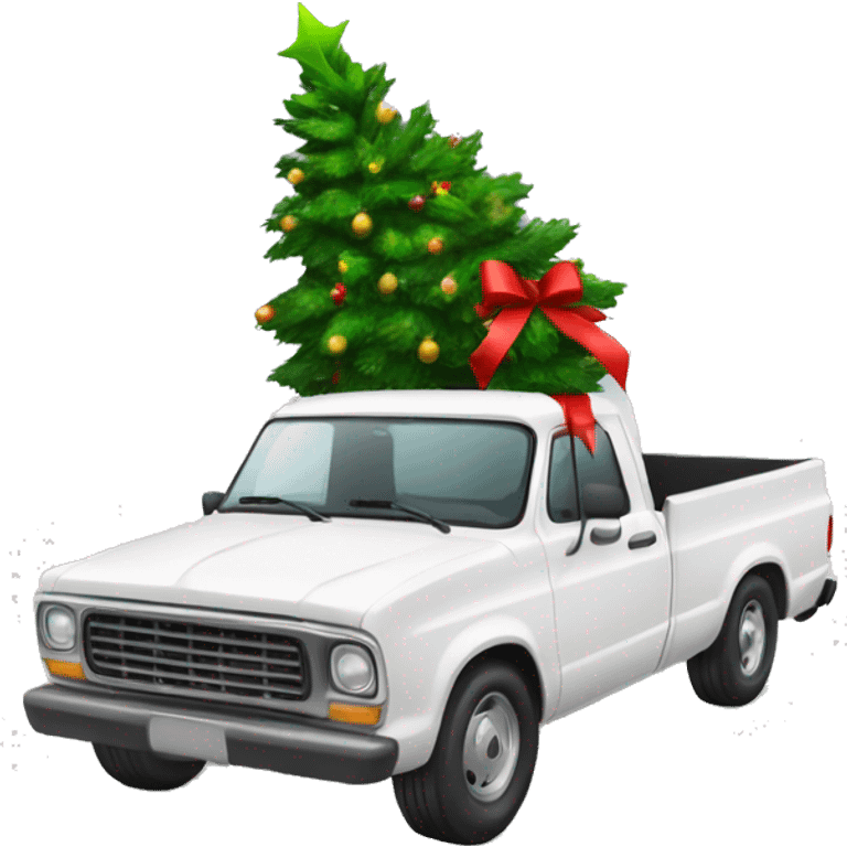 white pick up truck with a christmas tree in the trunk emoji