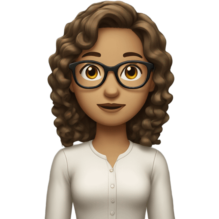 girl with brown hair wavy not too curly and glasses  emoji