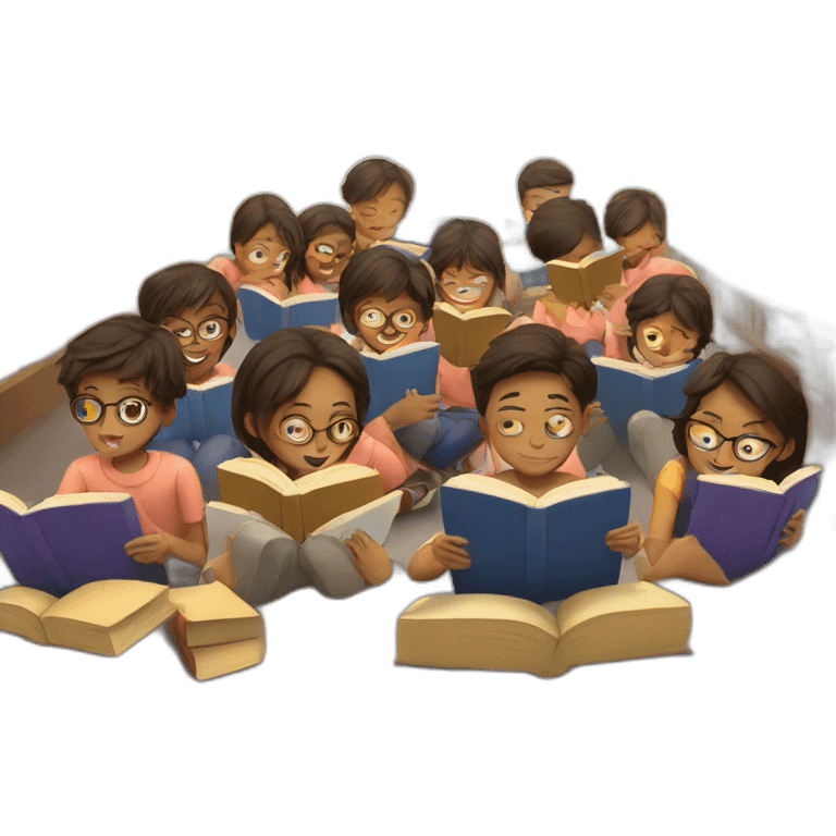 many pupils reading books emoji