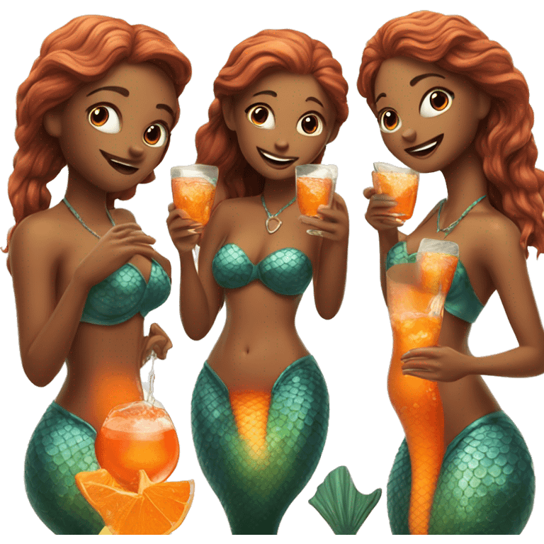 Three mermaids drinking aperol emoji