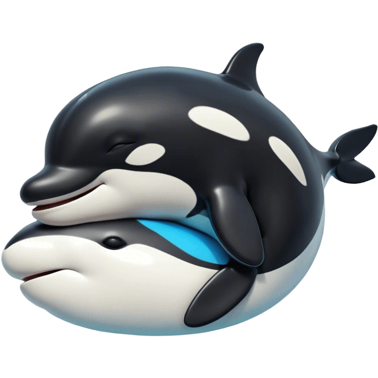 Meme-Worthy Cute Sleeping orca Portrait Emoji, Head resting peacefully with a contented smile, showcasing a smooth black-and-white body with gently drooping fins and eyes softly closed in serene slumber, Simplified yet adorably endearing features, highly detailed, glowing with a soft, drowsy deep-sea light, high shine, relaxed and utterly lovable, stylized with an air of playful oceanic laziness, soft glowing outline, capturing the essence of a sleeping orca that feels destined to become the next viral icon of adorable marine rest! emoji