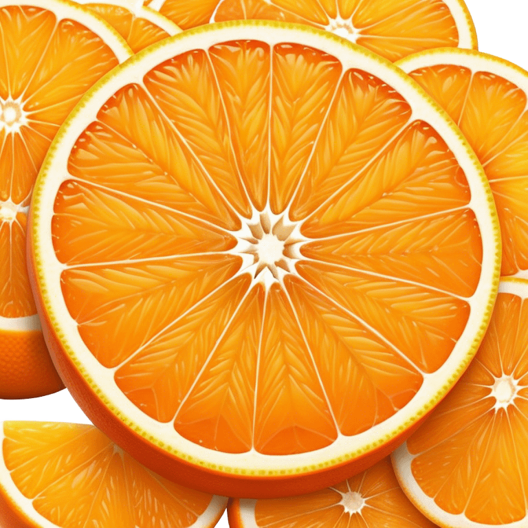 Cinematic juicy orange, sliced open to reveal glistening, bright citrus flesh, soft golden highlights, fresh and refreshing, natural and vibrant. emoji