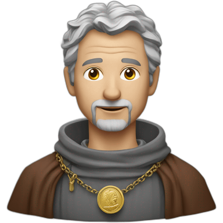 medieval coin engravers guild leader, 50 years old, grey hair, bust, has a necklace with a coin emoji