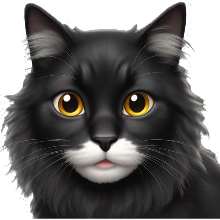 black cat domestic long-haired with white spot on the mouth emoji