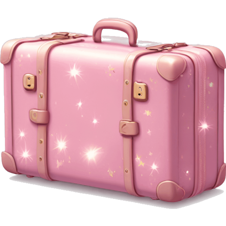 Pastel Pink Suitcase "A pastel pink suitcase with glowing edges, glittery details, and a magical trail of sparkles floating around it." emoji