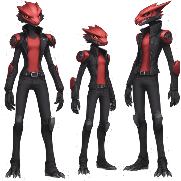  Cool Edgy Futuristic Punk Black Red Digimon-Fakemon-Raptor-Genesect-Reptile full body emoji