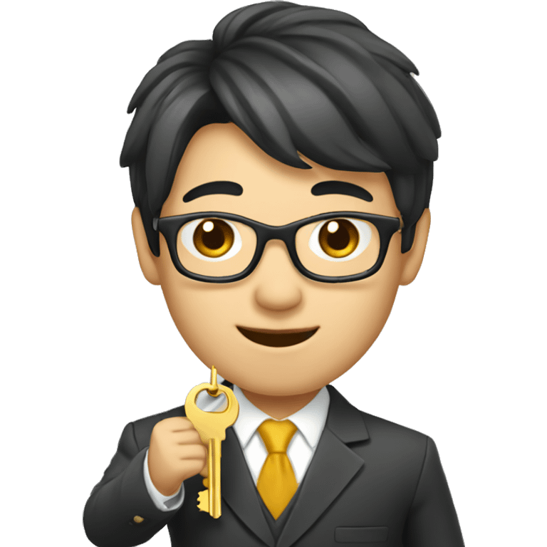 asian realtor with hair handing a gold key emoji