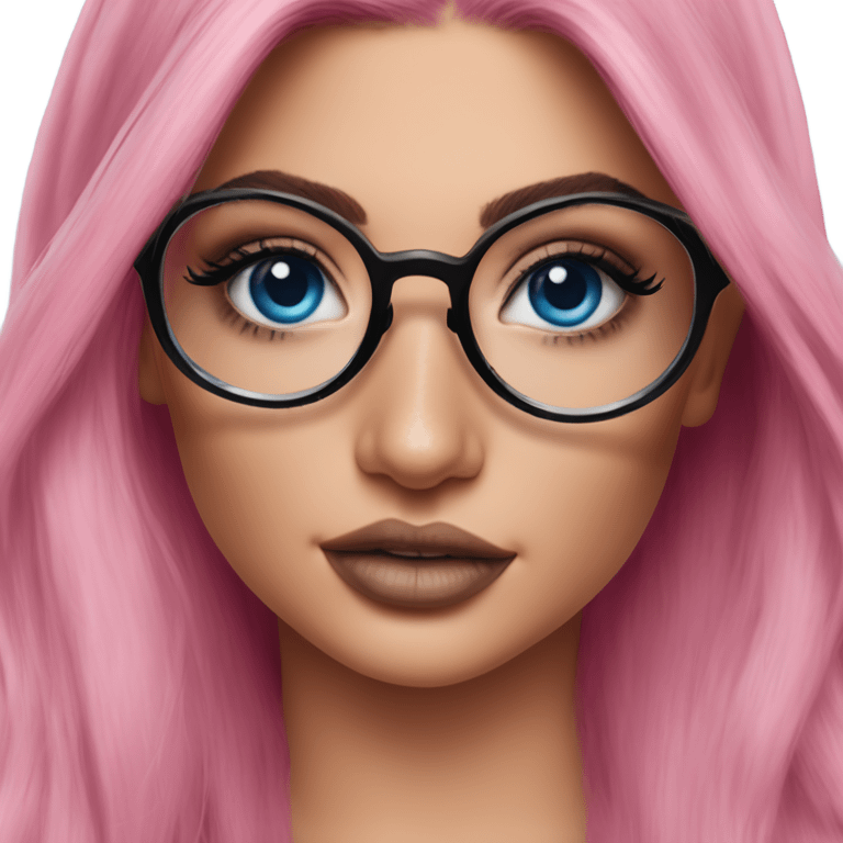 Photo Realistic kylie jenner stylish pink hair BLUE eyes and glasses posed emoji