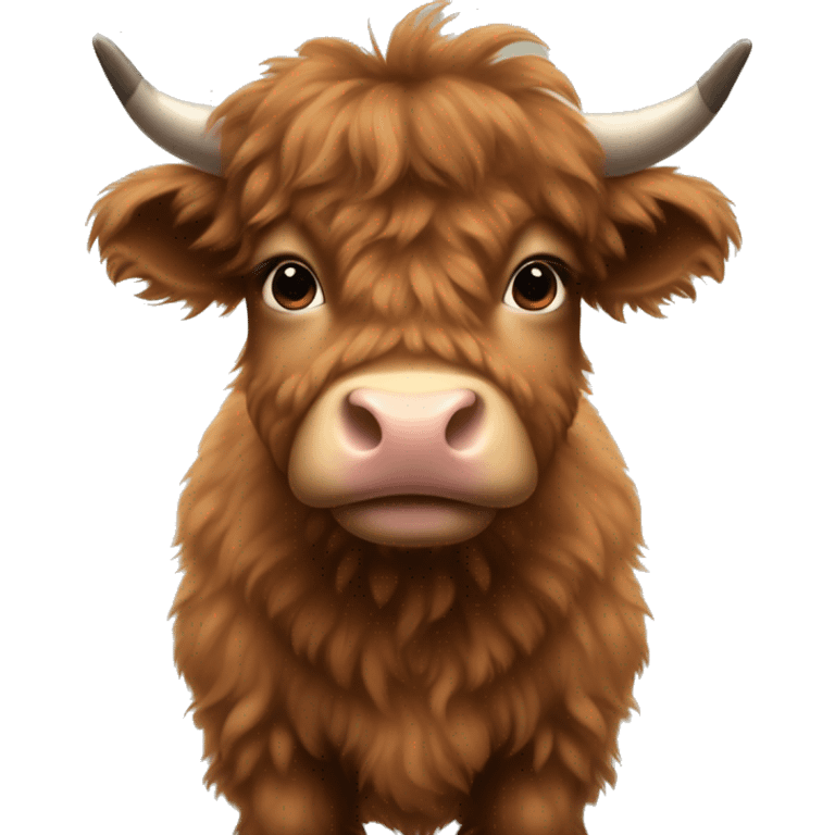 brown fluffy baby scottish cow with a small bow on head emoji