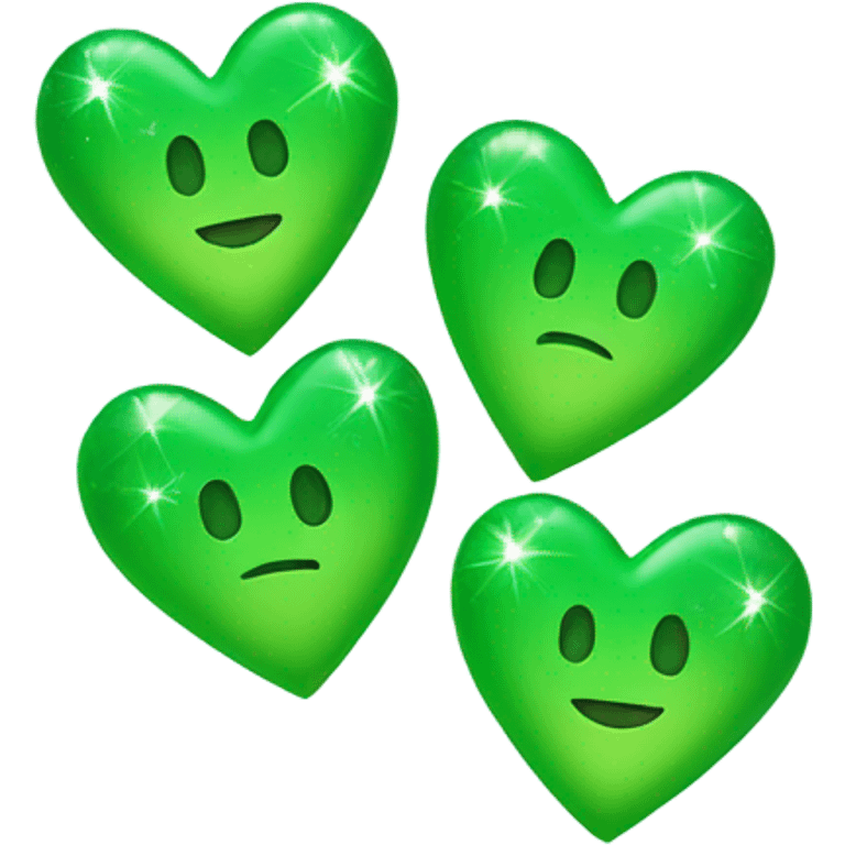 Three green hearts smaller than the others with sparkles and hea emoji