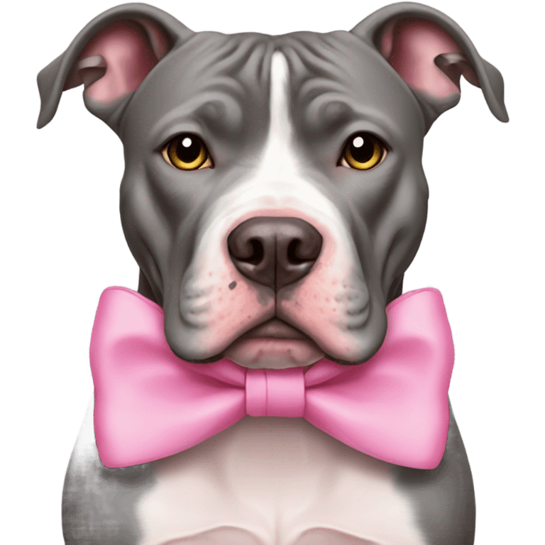 Grey bully pitbull girl with pink bows emoji