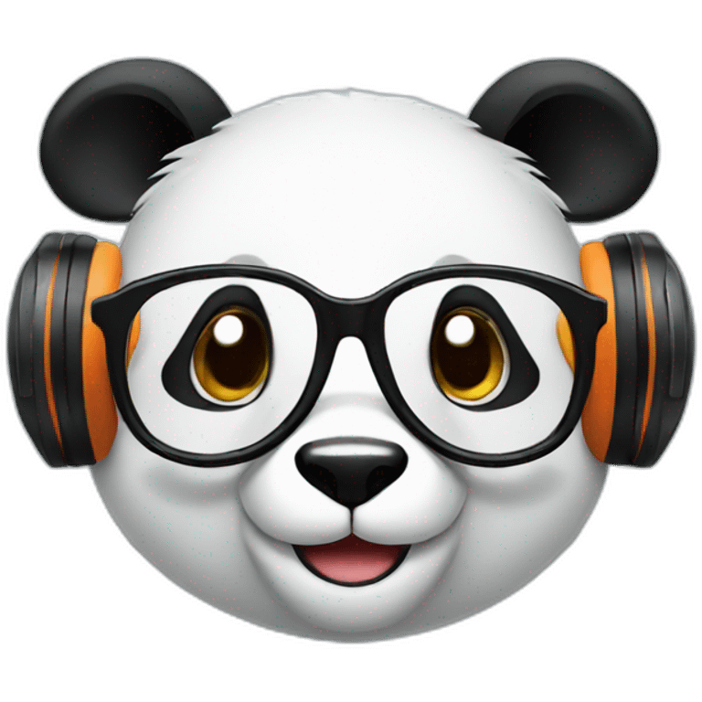 smiling geek panda with headphone and circular glasses emoji