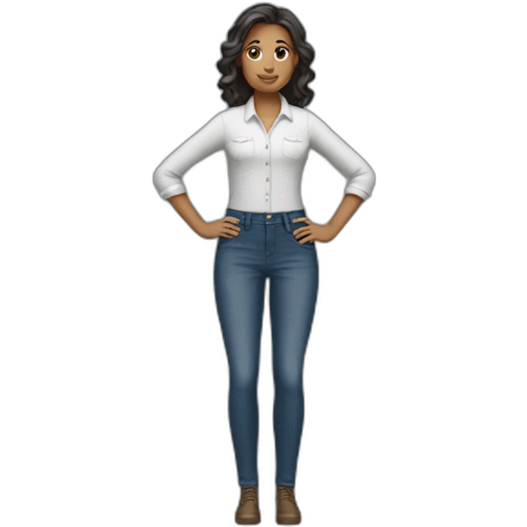 Woman wearing a skirt and jeans at work  emoji