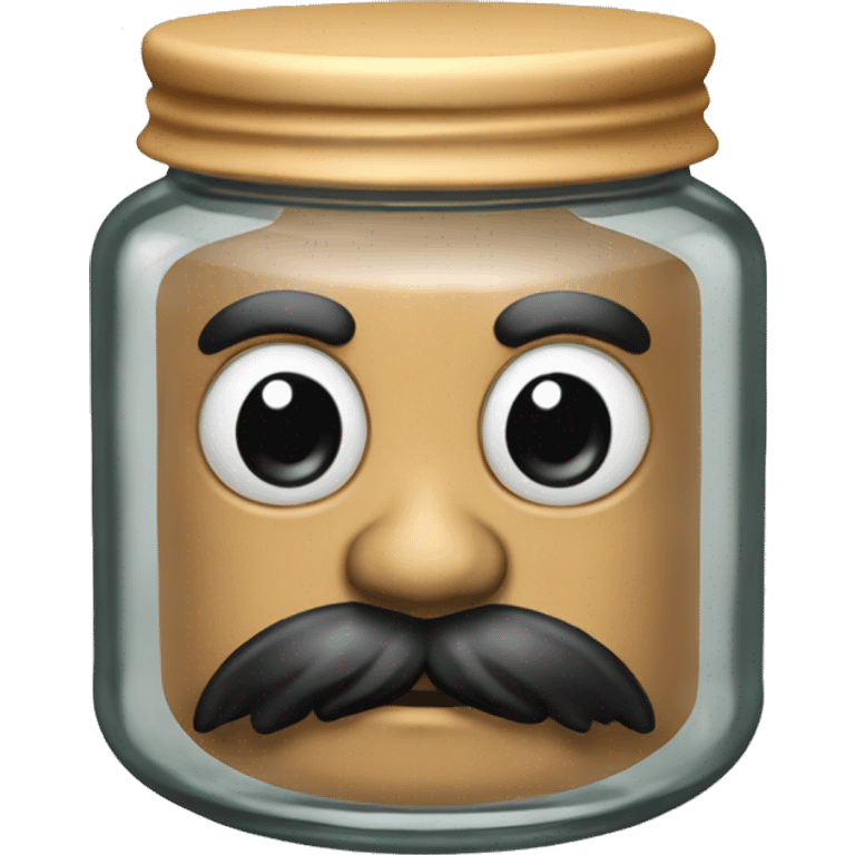 Anthropomorphic Mexican glass jar with a black beard tan skin emoji