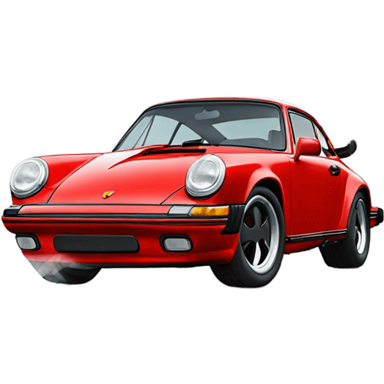 Porsche 911 carrera in red colour with smoke coming out from the exhaust emoji