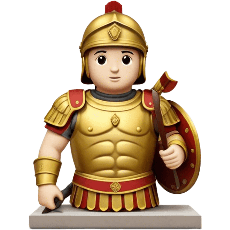 Cinematic Realistic Roman Soldier Statue at Botero Square Landmark Emoji, depicted as a striking, larger-than-life sculpture rendered with rich detail and dynamic, urban lighting. emoji