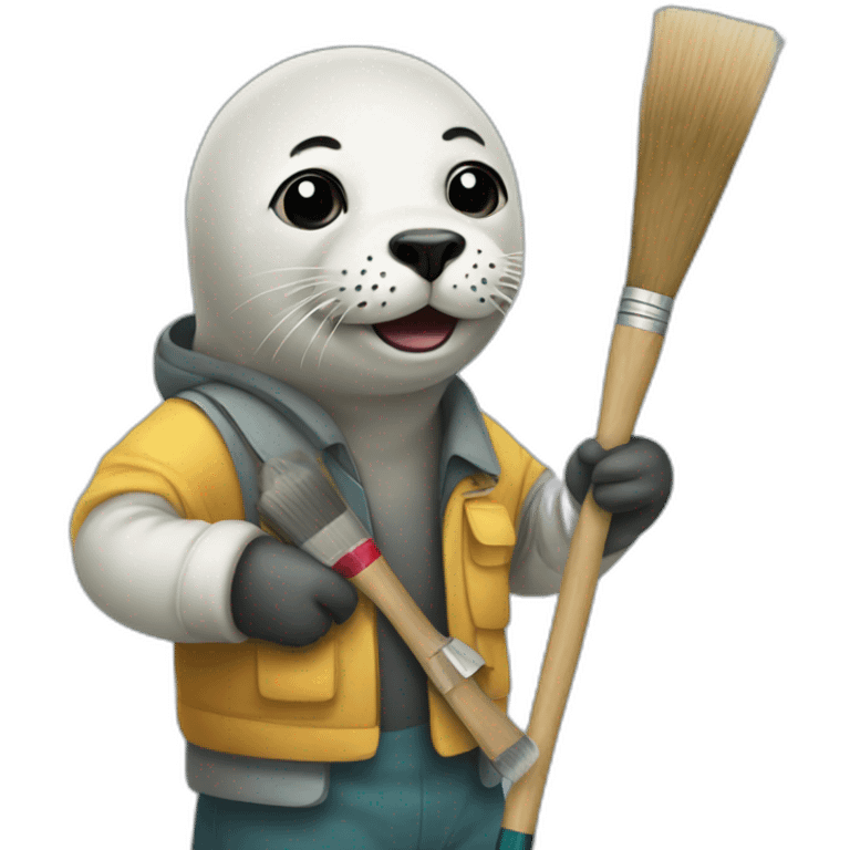 Seal with a painter canvas emoji