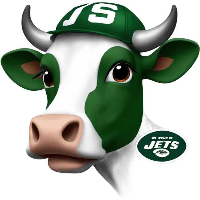 Cow wearing New York jets helmet emoji