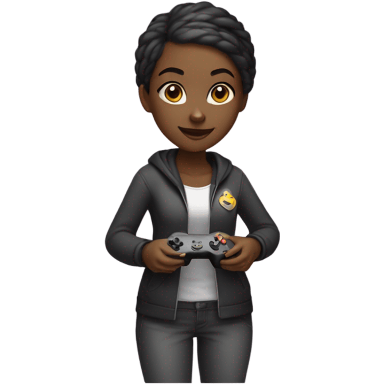 Black bald girl playing video games emoji